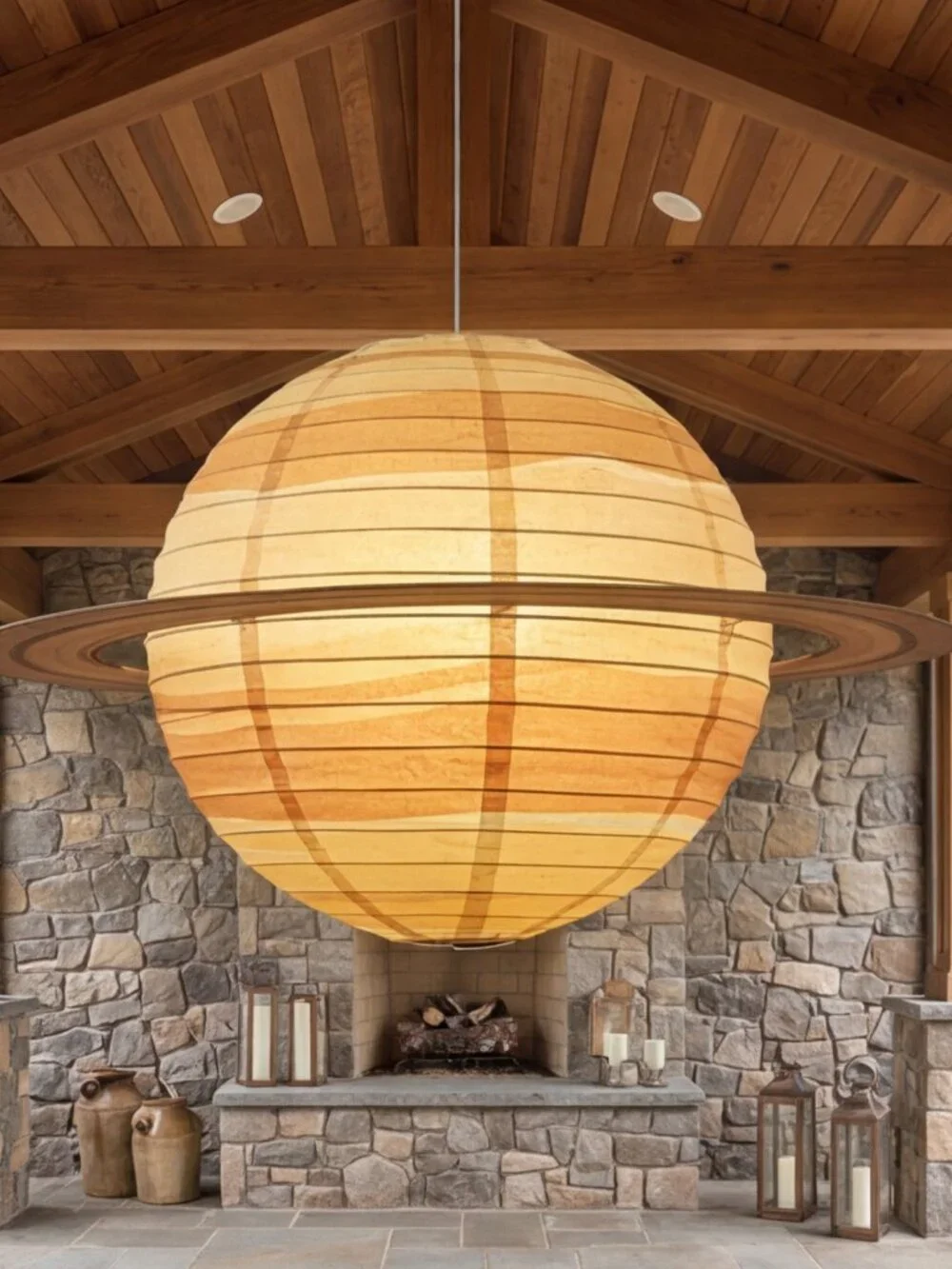 Blue Saturn Hanging Paper Lantern - Space Party Decoration